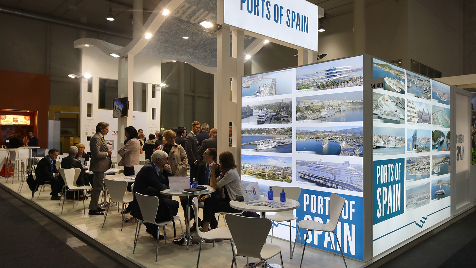 A trade fair booth at the Seatrade Europe trade show in the Hamburg exhibition halls