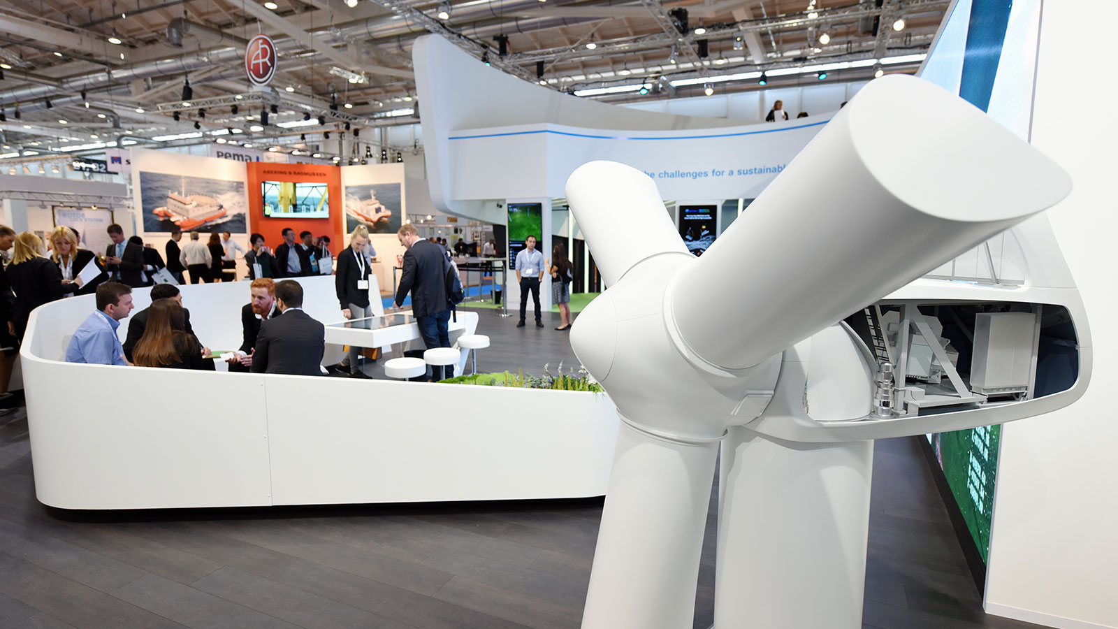 A trade fair booth at the WindEnergy Hamburg trade show